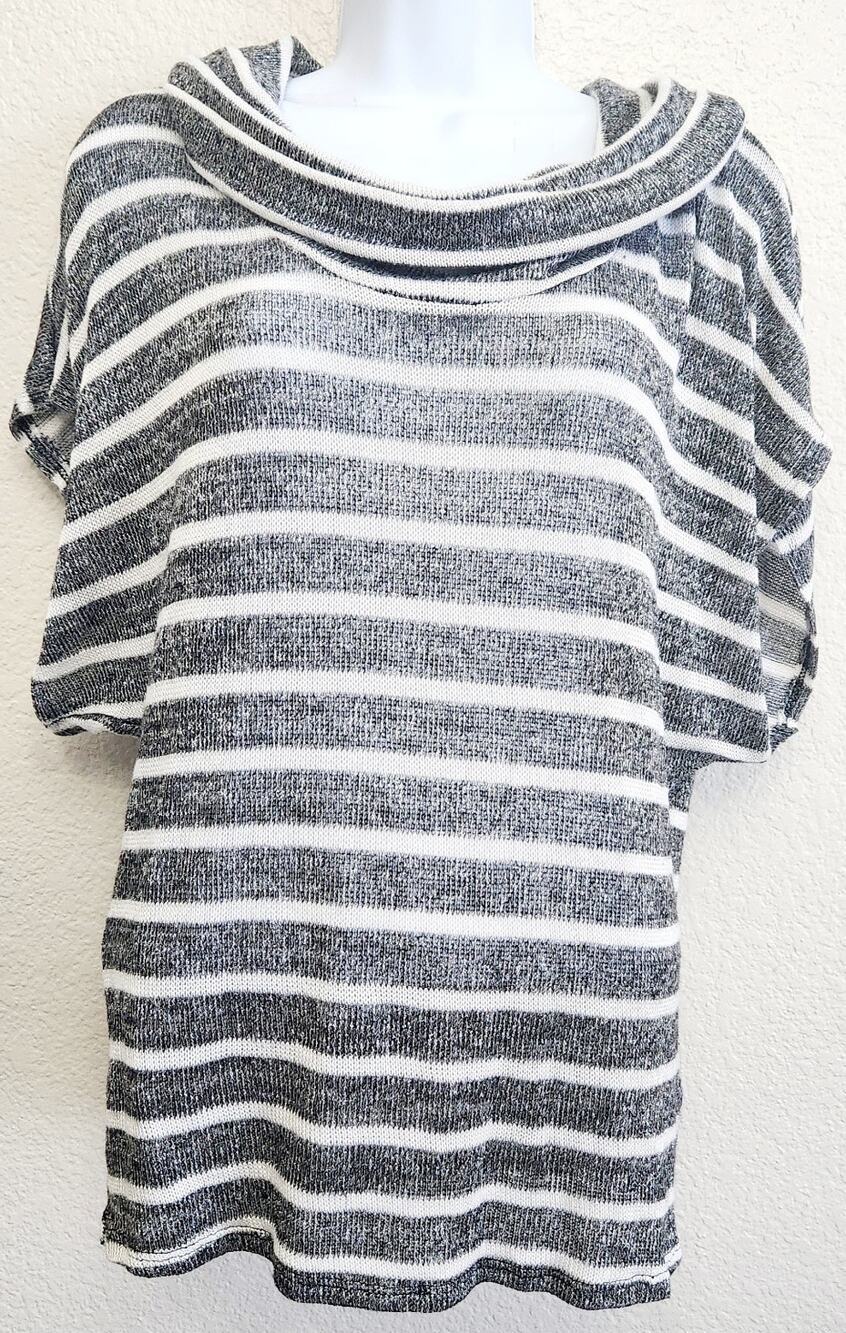 Papaya Gray White Silver Metallic Striped Cowl Neck Sweater Top Large Soft